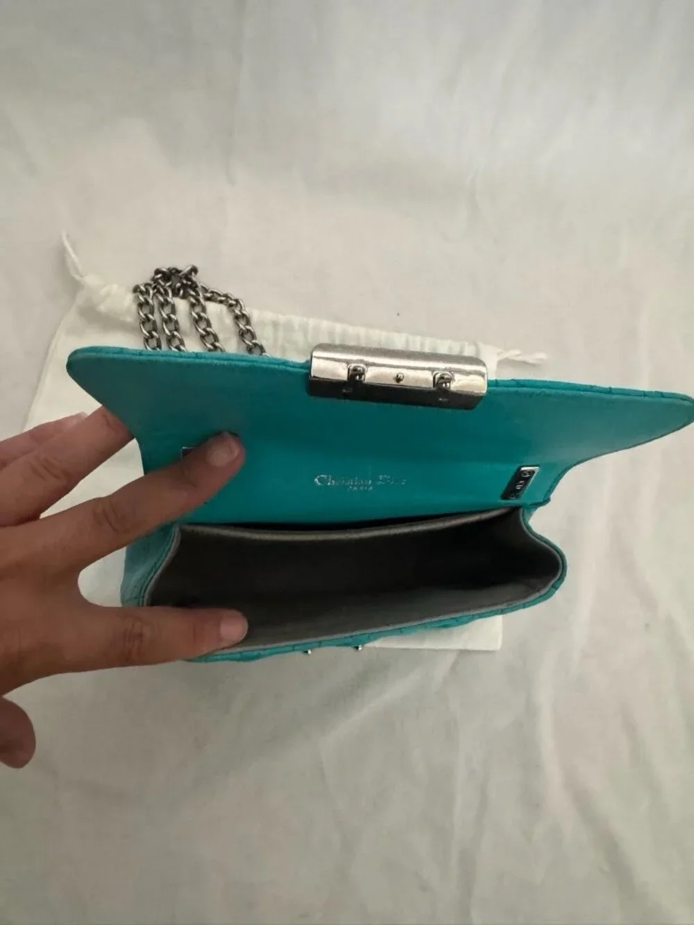 Authentic Dior Miss Dior Cannage Turquoise Blue Leather Shoulder Crossbody Bag